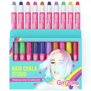 GirlZone Hair Chalk Set For Girls, 10 Piece Temporary Hair Chalks Color, Great as Face Paints too, Birthday Gifts For Girls