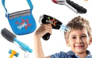 Liberty Imports Boys Star Stylist Barber Salon Role Play Set with Hairdryer, Curling Iron, Tool Belt and Styling Accessories