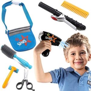 Liberty Imports Boys Star Stylist Barber Salon Role Play Set with Hairdryer, Curling Iron, Tool Belt and Styling Accessories