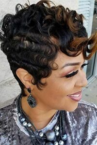 BeiSD Short Ombre Brown Black Curly Hair Wigs For Black Women Synthetic Short Wigs For Black Women African American Women Hairstyles (BeiSDWig-W030)