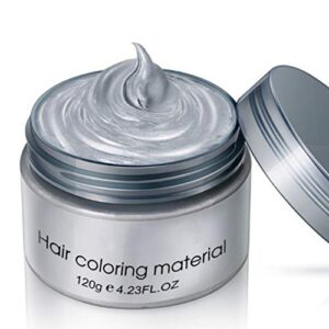 Temporary mofajang Hair Color Wax Mud 4.23 oz,Moisturizing Modelling Fashion Colorful Hair Color Dye,Natural Matte Hairstyle Hair Color Pomade Dye Cream for Men Women Kids Party Cosplay (Grey)