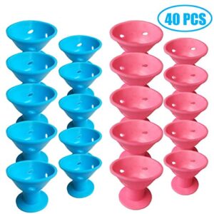 TIHOOD 40PCS Hair Curlers Rollers Hair Care Roller Silicone No Clip Hair Style Rollers Soft Magic DIY Curling Hairstyle Tools Hair Accessories （Pink & Blue)
