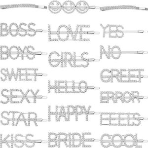 20 Pieces Word Bobby Pins Letter Barrettes Rhinestone Hair Pins Crystal Hairclips for Women Girls Party Wedding Hairstyle Accessories
