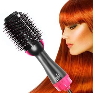 Hair Dryer and Styler Volumizer Hair Straightener Brush Large Hot Air Hair Brush for All Hairstyle(1000W 110V) - Black Pink (Black Pink)