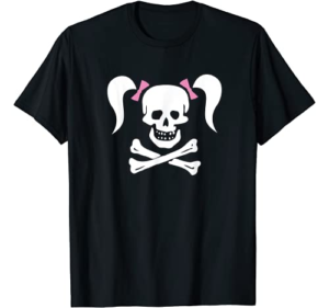 Pigtails Ponytail Hairstyle skull Crossbones T-Shirt
