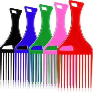 5 Pieces Smooth Hair Pick Comb Plastic Pick Comb No Frizz Hair Lift Pick Comb for Women and Men Hairstyle, Lift Hair Pick Hairdressing Styling Tool for Curly Hair, Assorted Colors