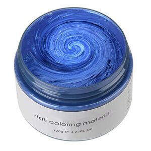 Hair Color Wax, KooJoee Temporary Hair Dye Easy Wash Hairstyle Cream 4.23 oz Disposable Hair Pomades, Natural Matte Hair Modeling Wax for Party Cosplay Nightclub Masquerades Halloween - Blue
