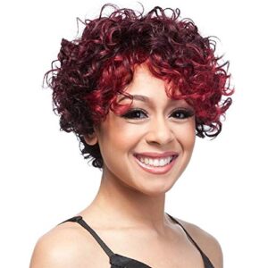 Divine Hair Short Afro Curly Synthetic Wigs For Black Women Afro Curly Short Hairstyles Short Kinky Curly Wigs with Bangs Big Bouncy Fluffy Synthetic Hair Wig (Burgundy)