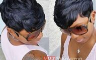 VRZ Short Curly Human Hair Wigs pixie Cut Summer Short Hair Wigs for Women Black Color 1B