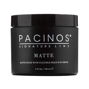 Pacinos Matte, Medium Hold No Shine Styling Hair Paste, Scupling Wax, Flexible for All Hair Types, Add Long Lasting Definition and Texture for a Natural Looking Hairstyle, No Flakes or Residue, 4 oz