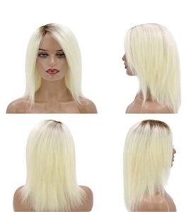 Blonde Human Hair Wigs with Bangs for White Women Kinky Straight Wigs Human Hair No Lace Medium Length Hairstyles Wigs for Women Short Wigs for White Women Short Light Brown( 60# 16'')