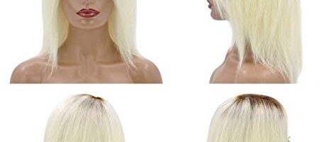 Blonde Human Hair Wigs with Bangs for White Women Kinky Straight Wigs Human Hair No Lace Medium Length Hairstyles Wigs for Women Short Wigs for White Women Short Light Brown( 60# 16'')