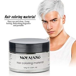 MOFAJANG Hair Coloring Dye Wax, White Instant Hair Wax, Temporary Hairstyle Cream 4.23 oz, Hair Pomades, Natural Hairstyle Wax for Men and Women Party Cosplay