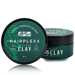 Hairplexx Hair Clay Mens Hair Paste Matt Finish, Strong Hold with Textured & Modern Hairstyle - Paraben Free 80g / 2.82ounce