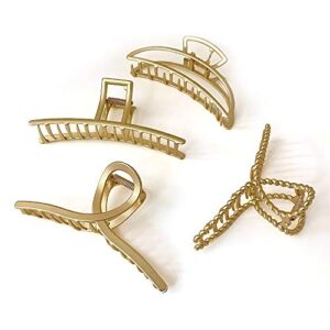 Mynaonao 4 Pieces Large Premium Gold Metal Strong Hair Claw Clips Easy Pulling Up Your Hair Suitable for Any Hairstyles and Hair Types Non-Slip Hair Clips for Women