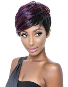 BeiSD Highlight Colorful Short Hair Wigs for Women Highlight Purple Burgundy Black Wig Short Colored Synthetic Wigs for Black Women Girls Hairstyles