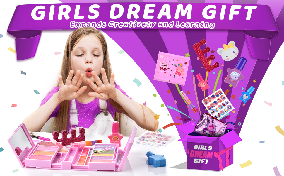 My First Makeup Set for Girl Non-Toxic, Real Girls Makeup Kit, Washable Safe Cosmetics for Kids