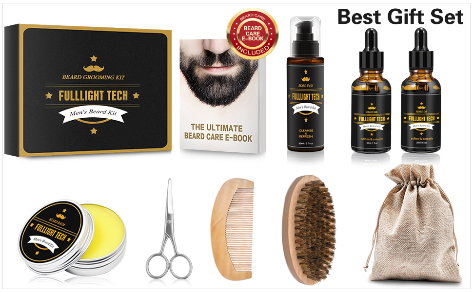 complete beard grooming kit with shampoo oil balm comb brush scissors beard shaping tool barbe penci