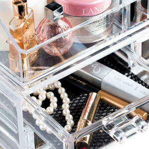 clear jewelry organizer compartments lipstick nail polish neatly organized