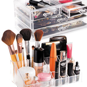 clear makeup organizer stylish stacked cosmetics jewelry