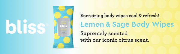 Bliss: Energizing body wipes cool & refresh Lemon & Sage Body Wipes. Supremely Citrus Scented