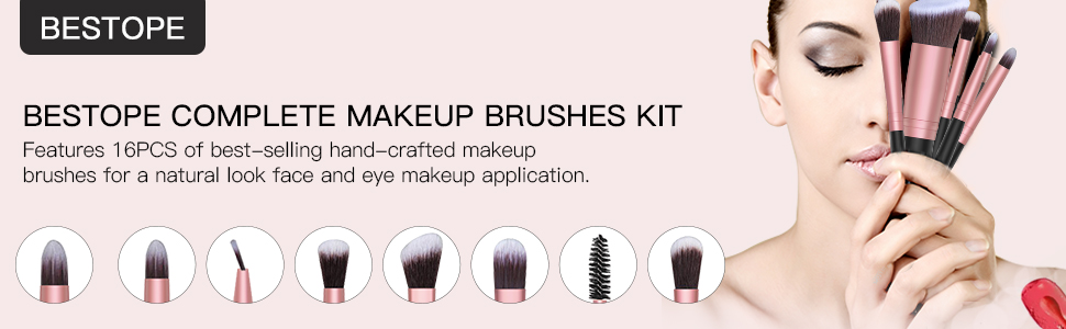 16 Makeup Brushes & 4 Blender Sponge & 1 Brush Cleaner