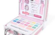 Claire’s Glitter Travel Case Makeup Set for Girls, Pink, Powder/Cream, Includes Eyeshadows, Lip Glosses and Applicators