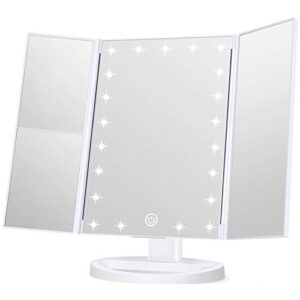 Wondruz Makeup Mirror Vanity Mirror with Lights, 1x 2X 3X Magnification, Lighted Makeup Mirror, Touch Control, Trifold Makeup Mirror, Dual Power Supply, Portable LED Makeup Mirror, Women Gift