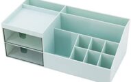 Patioer Makeup Organizer with 10 Compartments and 2 Tiny Drawers, Multifunction Desk Organizer, Storage Organizer for Vanity Countertop, Desk, Bathroom, Cosmetic, Makeup Brushes, Lipsticks (Blue)