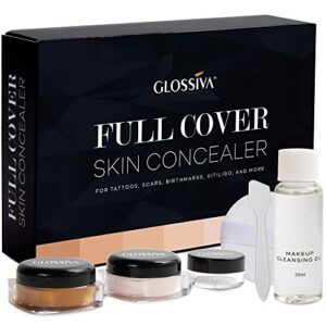 Glossiva Tattoo Concealer - Skin Concealer - Waterproof - For Dark Spots, Scars, Vitiligo, And More - Tattoo Cover-Up Makeup - Use on Body, For Legs, for Men and Women