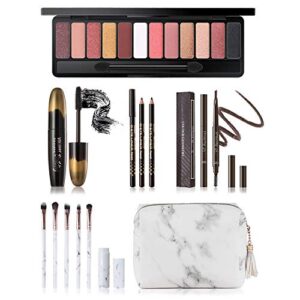 Makeup Kit for Women Full Kit, Includes 12 Colors Naked Eyeshadow Palette, 5 Pcs Makeup Brush Set, Eyebrow Pencil, 2 Color Eyeliner Pencils, Lash Mascara & Cosmetic Bag, Makeup Set for Women & Teens