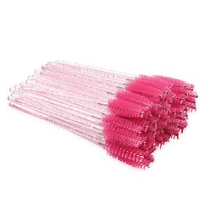300 Pack Mascara Wands Disposable Bulk Eyelash Extension Tool Lash Brushes Makeup Applicator Kit, Crystal Light Pink Handle - Peach Brush Head