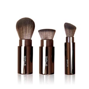 SIXPLUS 3Pcs Retractable and Portable Makeup Brush Set Premium Synthetic Makeup Brushes