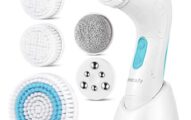 【New Version】ETEREAUTY Facial Brush Waterproof Body Facial Cleansing Brush Spin Brush for Deep Cleansing, Gentle Exfoliating and Removing Blackhead with 5 Brush Heads