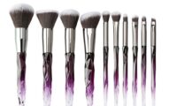 10 Makeup Brushes Set Loose Powder Eye Shadow Highlight Repair Diamond Crystal Transparent Gradient Glass Handle Beauty Special Set (Purple)