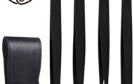 RoosterCo Eyebrow Tweezer Set with Travel Case,4-Piece Daily Beauty Tools for Hair Removal, Best Precision (Black)