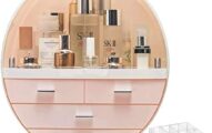 Makeup Organizer Large Capacity Waterproof and Dustproof Cosmetic Organizer Box Fully Open Makeup Display Boxes,Makeup Caddy Holder for Bathroom, Dresser, Countertop (Pink) (Pink)
