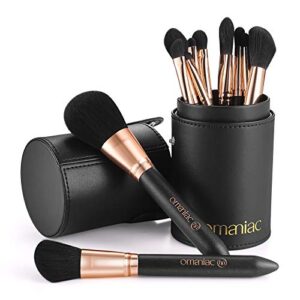 OMANIAC Professional Makeup Brushes Set (12Pcs), Pearl Flash Handles, Comfortable To Hold And Easy To Use. Eyeshadow, Blush, Blending, Full Face Cosmetic Kit With Brush Holder.