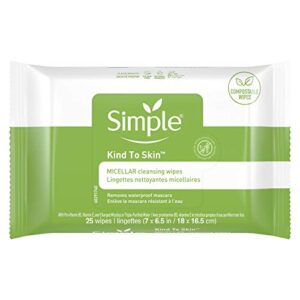 Simple Kind to Skin Cleansing Wipes Gentle and Effective Makeup Remover Micellar Free from color and dye, artificial perfume and harsh chemicals 25 Wipes