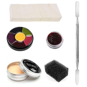 FANICEA Professional Special Effects Cosplay Stage SFX Makeup Kit with Face Body Paint Wound Modeling Scar Wax, Bruise Wheel, Sponge Puff, Spatula Tool, Black Stipple Sponge, Coagulated Blood