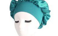 Satin Hair Bonnet for Sleeping,Solid Sleep Cap with Elastic Band,Beauty Head Cover Night Cap,Green