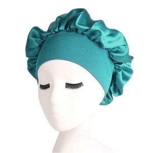 Satin Hair Bonnet for Sleeping,Solid Sleep Cap with Elastic Band,Beauty Head Cover Night Cap,Green