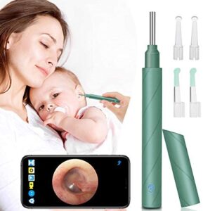 Softula Ear Wax Removal,Wireless Otoscope Earwax Removal Tool 1080P HD WiFi Ear Endoscope with LED Light,3.5mm Mini Visual Ear Inspection Camera Silicone Ear Pick Cleaning Kit for Adults Kids Green
