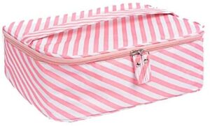 Portable Travel Makeup Cosmetic Bags Makeup Storage Toiletry Bags for Women, Make up organizator with Velcro Dividers , Large Travel Makeup Organizer for Girls Make Up Bag Brush Bags (Pink Stripe)
