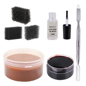 MEICOLY Makeup Skin Wax Special Effects Halloween Set Stage Fake Wound Scar,Moulding Scars Wax with Spatula, Black Stipple Sponge,Coagulated Blood Gel,5ml Castor Sealer,01