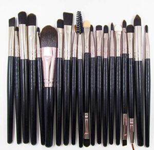 20pc Makeup Brush Set Eyeshadow Foundation Powder Blush Cosmetics Brushes Double Head Spone Eyebrow Mascara Face Make Up Brush Tools Kit (Black)