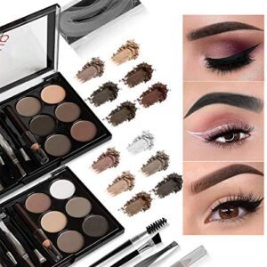 MAEPEOR Brow Contour Kit 13 Piece Eyebrow Makeup Palette 6 Eyebrow Powders 3 Eyebrow Stencils 1Spoolie 1Brush Duo 1Tweezers 1 Eyeliner Pencil - Unique Gifts For Girl and Women (Set 01)