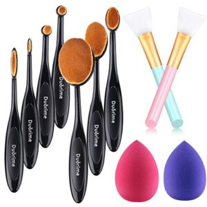 Duorime 7Pcs Oval Makeup Brushes Set with Face Mask Brush and Makeup Sponge for Face Mask Foundation Powder Blending Concealers Eyeshadows Contour Liquid Cream