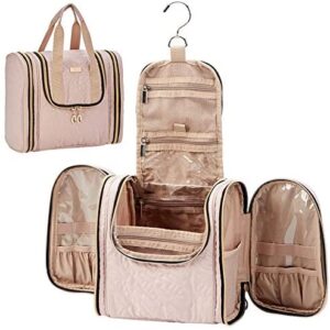 NISHEL Hanging Travel Toiletry Bag Organizer, Water Resistant Shower Dopp Kit, Makeup Cosmetic Case for Bathroom, Pink