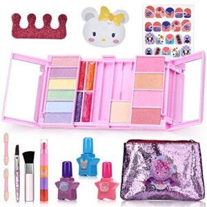 Real Girls Makeup Kit, My First Makeup Set for Girl Non-Toxic, Washable Safe Cosmetics for Kids, Nail Polish/Eyeshadow/Lip Gloss for Young Girls Xmas Birthday Party Gift with Cosmetic Bag